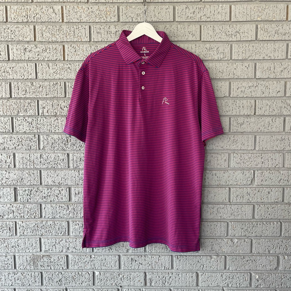 Rhoback The Birdie Stripe Performance Polo in Cardinal Red/Fleet Navy Size Large - Picture 3 of 6